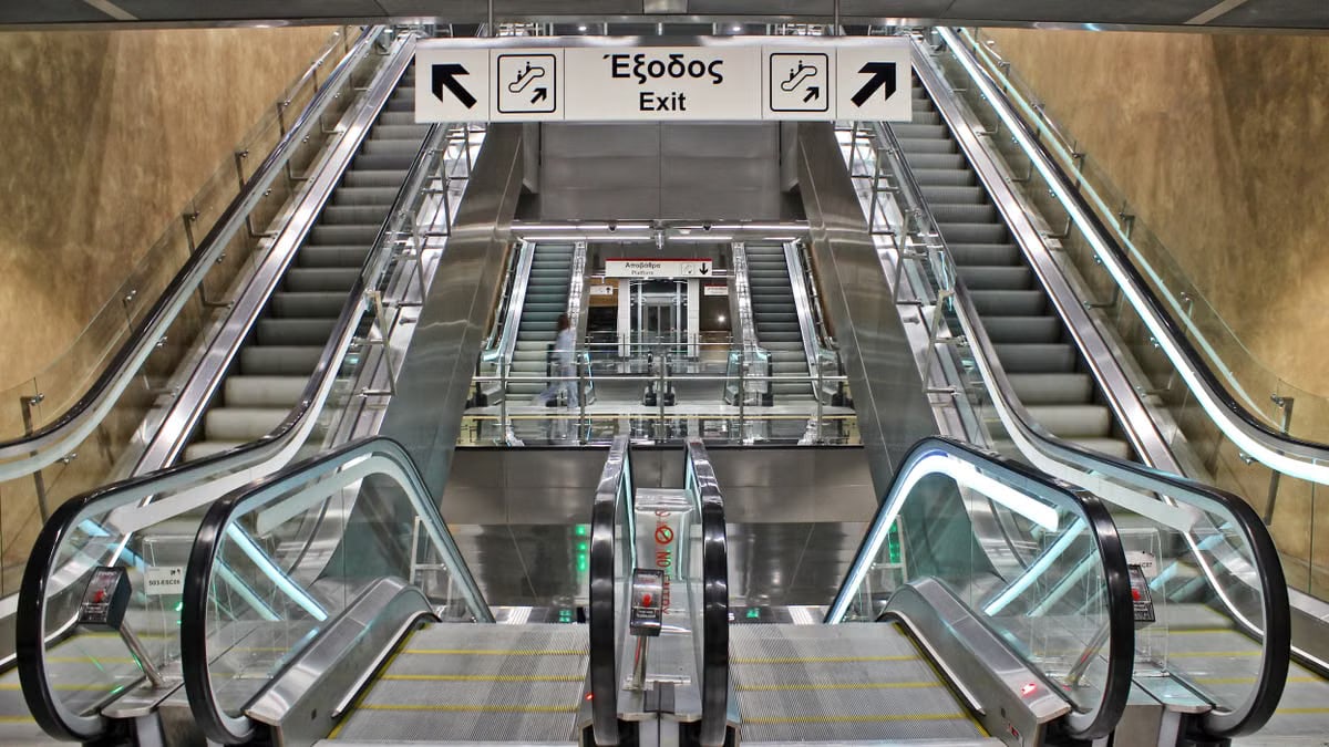 View of an escalator setup in a Thessaloniki metro station showcasing modern design.